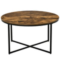 Industrial Round Coffee Table with Metal Frame Large Top for Living Room Bedroom - Rustic Brown