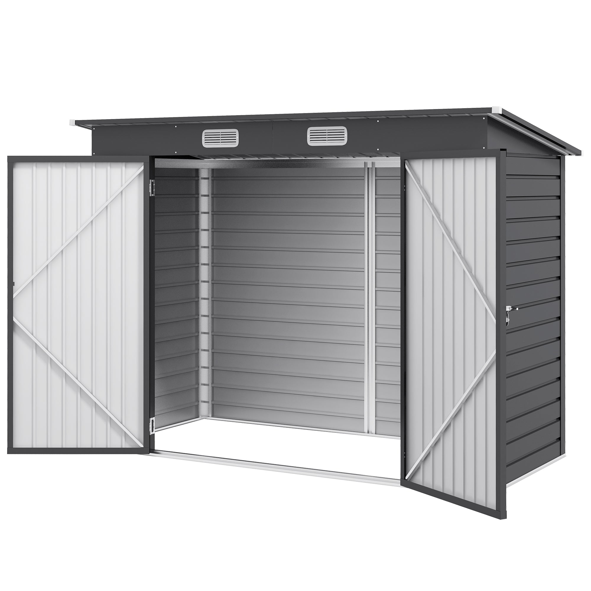 8 x 4FT Galvanised Garden Storage Shed, Metal Outdoor Shed with Double Doors and 2 Vents, Grey