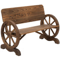 Wooden Cart Wagon Wheel 2-Seater Garden Bench Rustic High Back Loveseat - Carbonized Brown