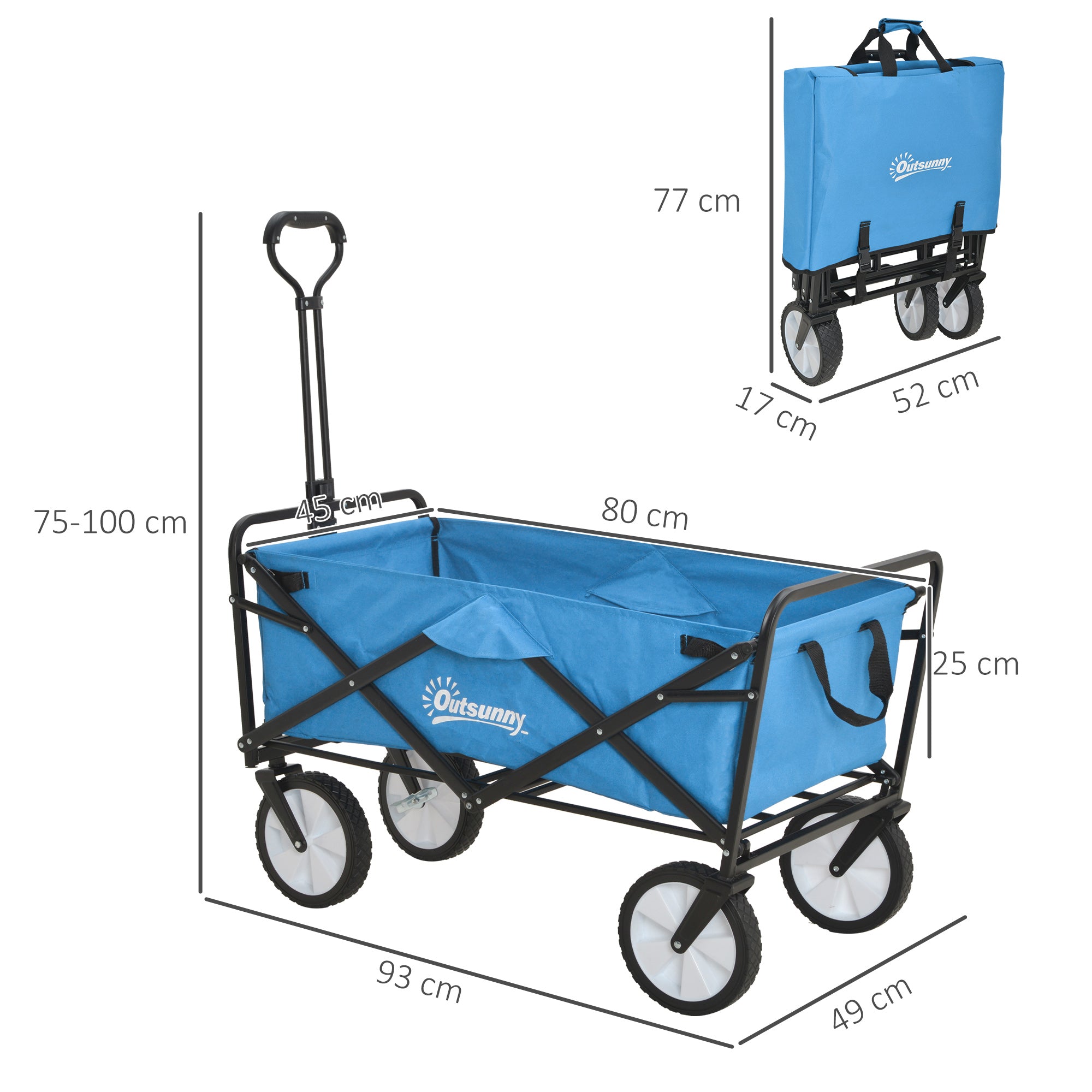 Garden Trolley Cart Folding Cargo Wagon Trailer Trolley for Beach Garden Use with Telescopic Handle - Blue