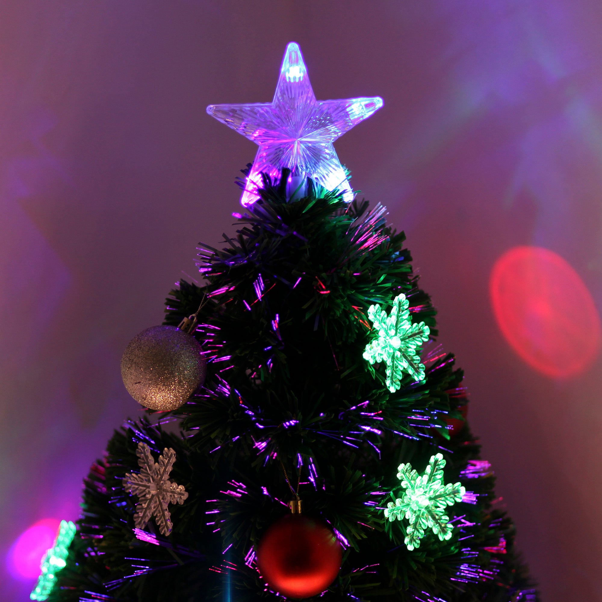 3ft Fibre Optic Christmas Tree 90cm W/ Showflakes, Green