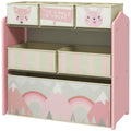 6 Piece Kids Storage Unit with Fabric Bins Toy Organiser - Pink