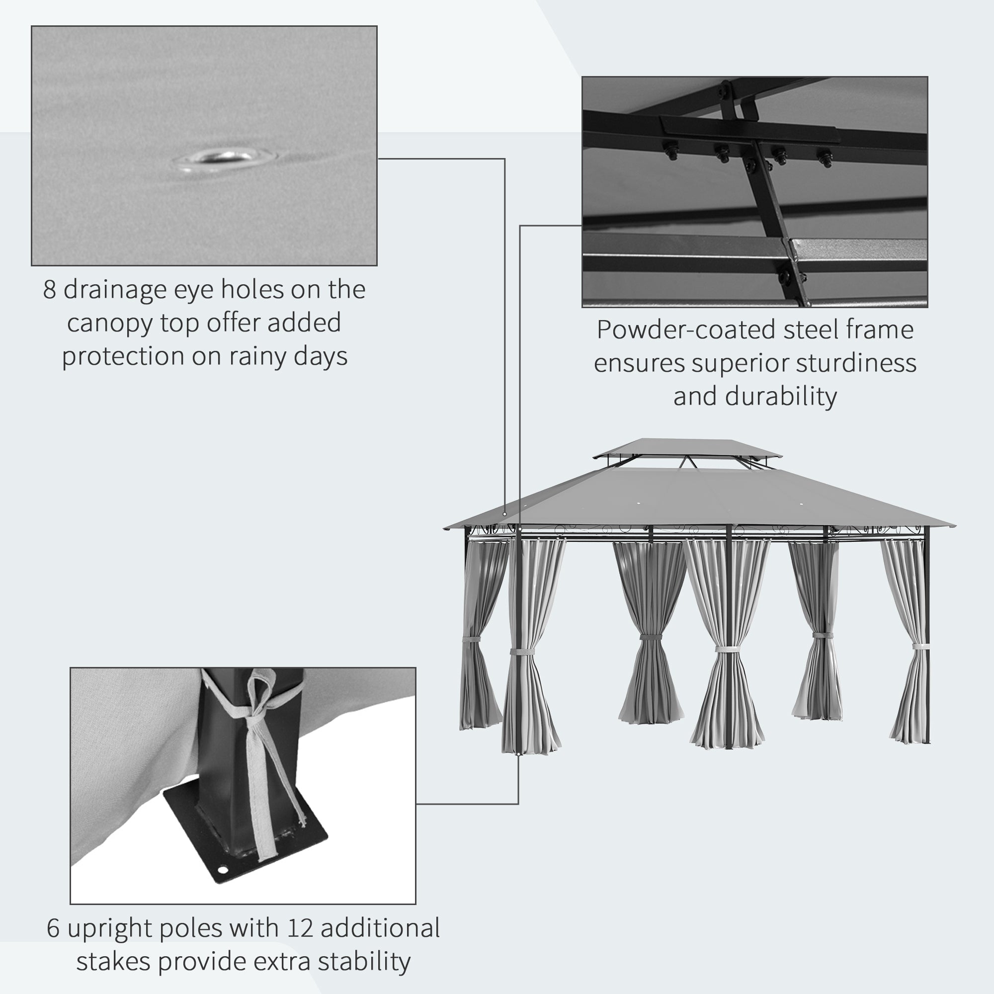 4m x 3(m) Metal Gazebo Canopy Party Tent Garden Pavillion Patio Shelter Pavilion with Curtains Sidewalls, Dark Grey