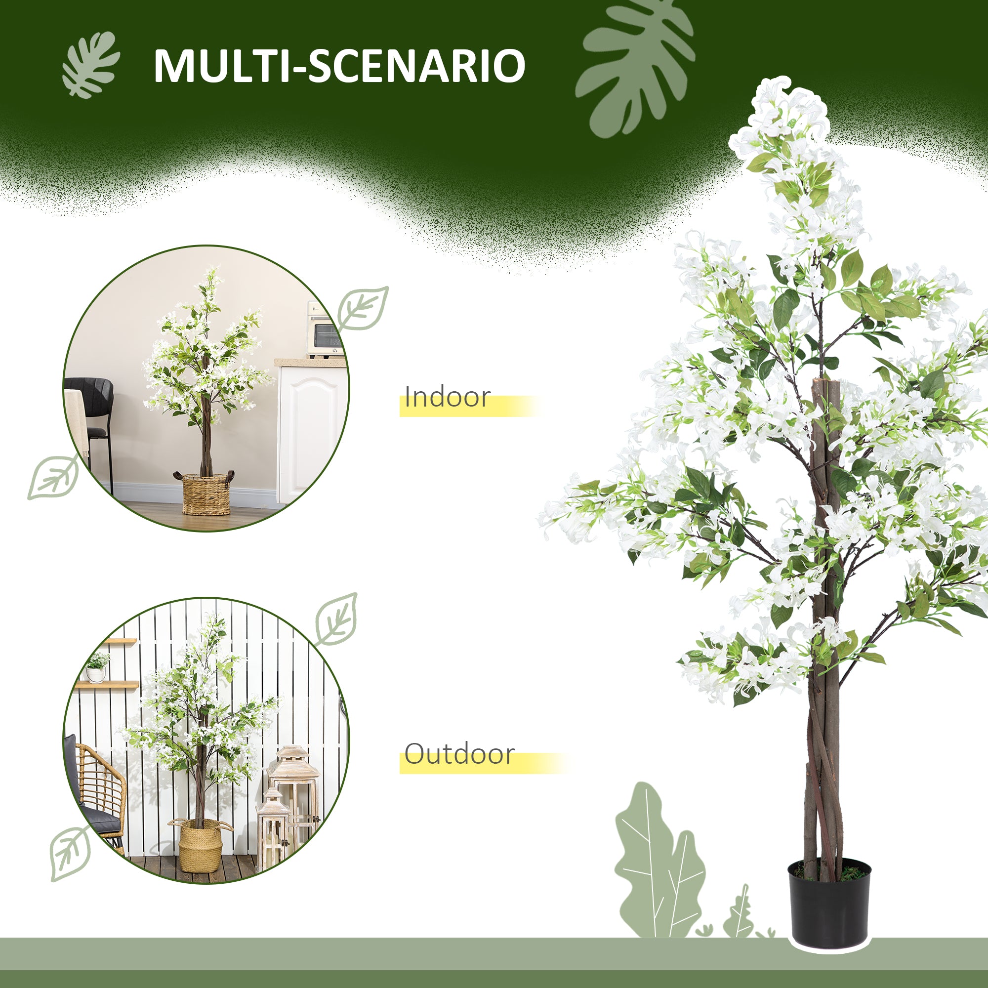 Artificial Honeysuckle Plant in Pot - Realistic Indoor Outdoor Decor White Green