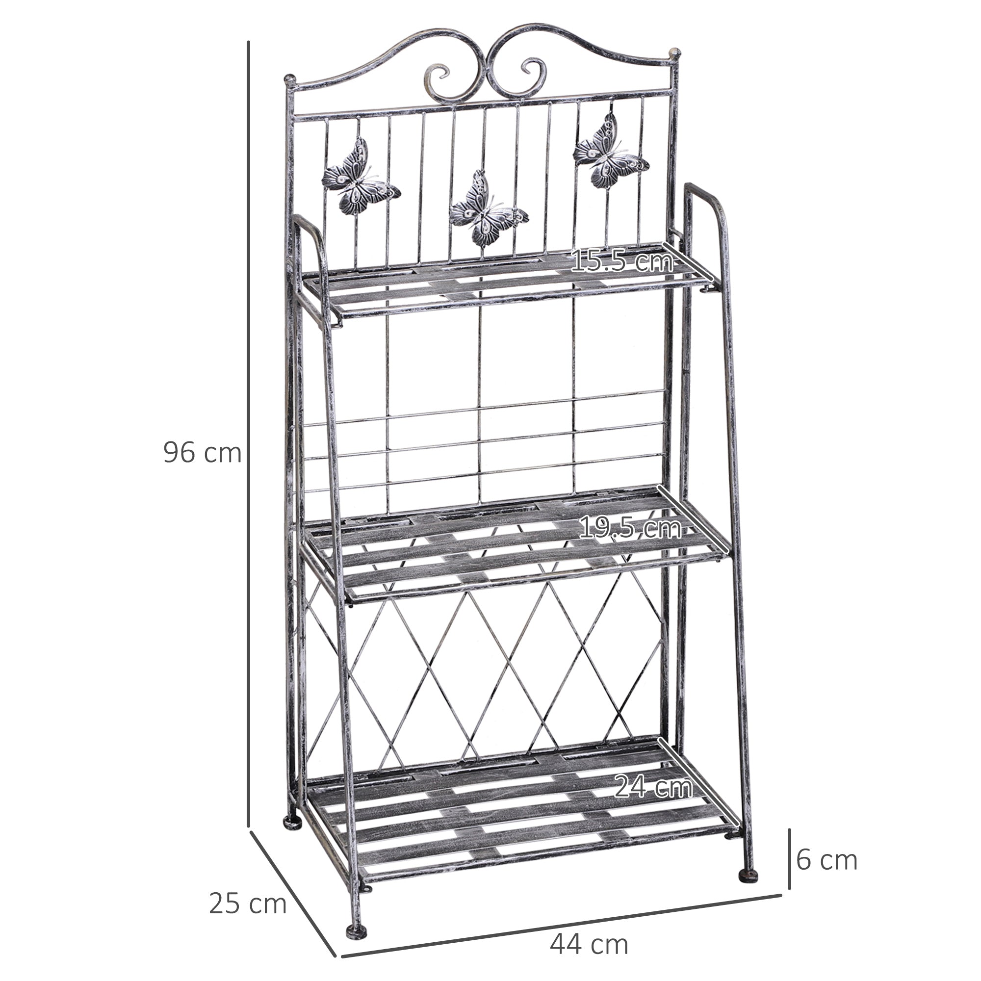 Indoor Outdoor Freestanding 3-Tier Garden Plant Stand Metal Flower Display Rack for Potted Plants Balcony Décor 44L x 25W x 96H cm