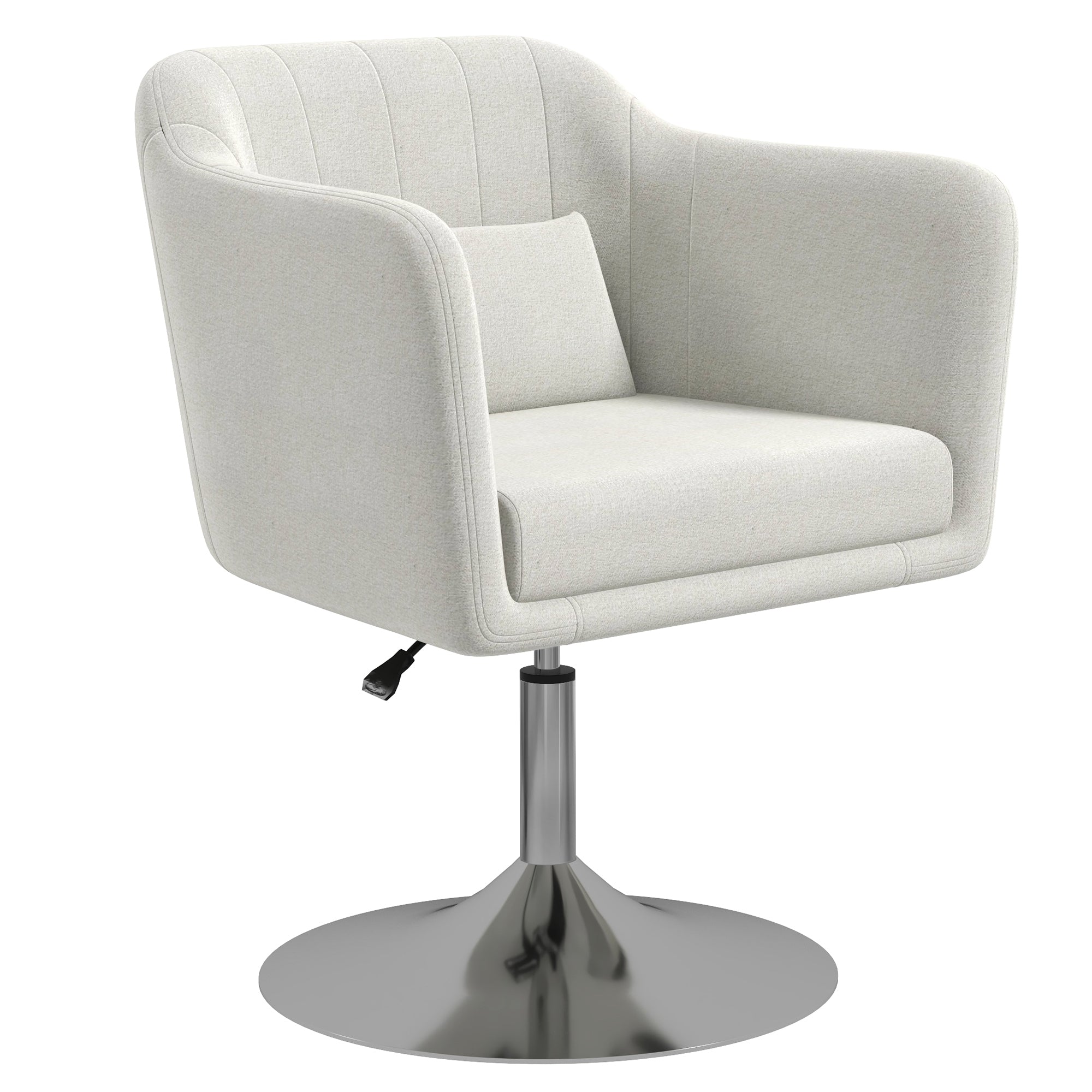 Modern Accent Chair with Swivel Base, Height Adjustable Arm Chair with Pillow for Living Room, Bedroom, Cream White