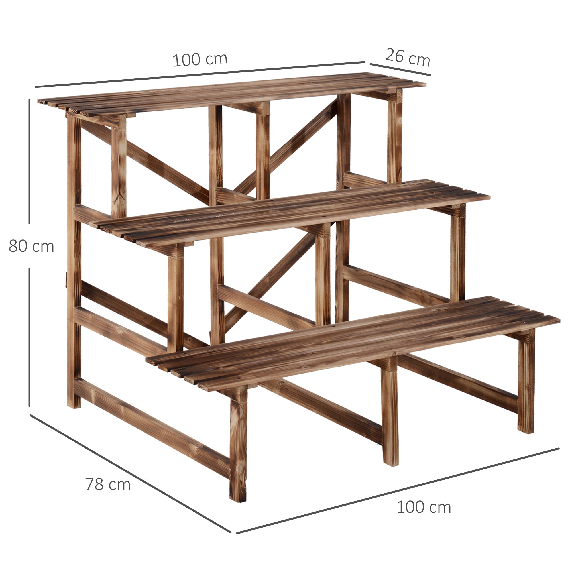 3 Tier Flower Stand Wood Planter Ladder Display Shelf Rack for Garden Outdoor Backyard 100Lx80Wx80H(cm)