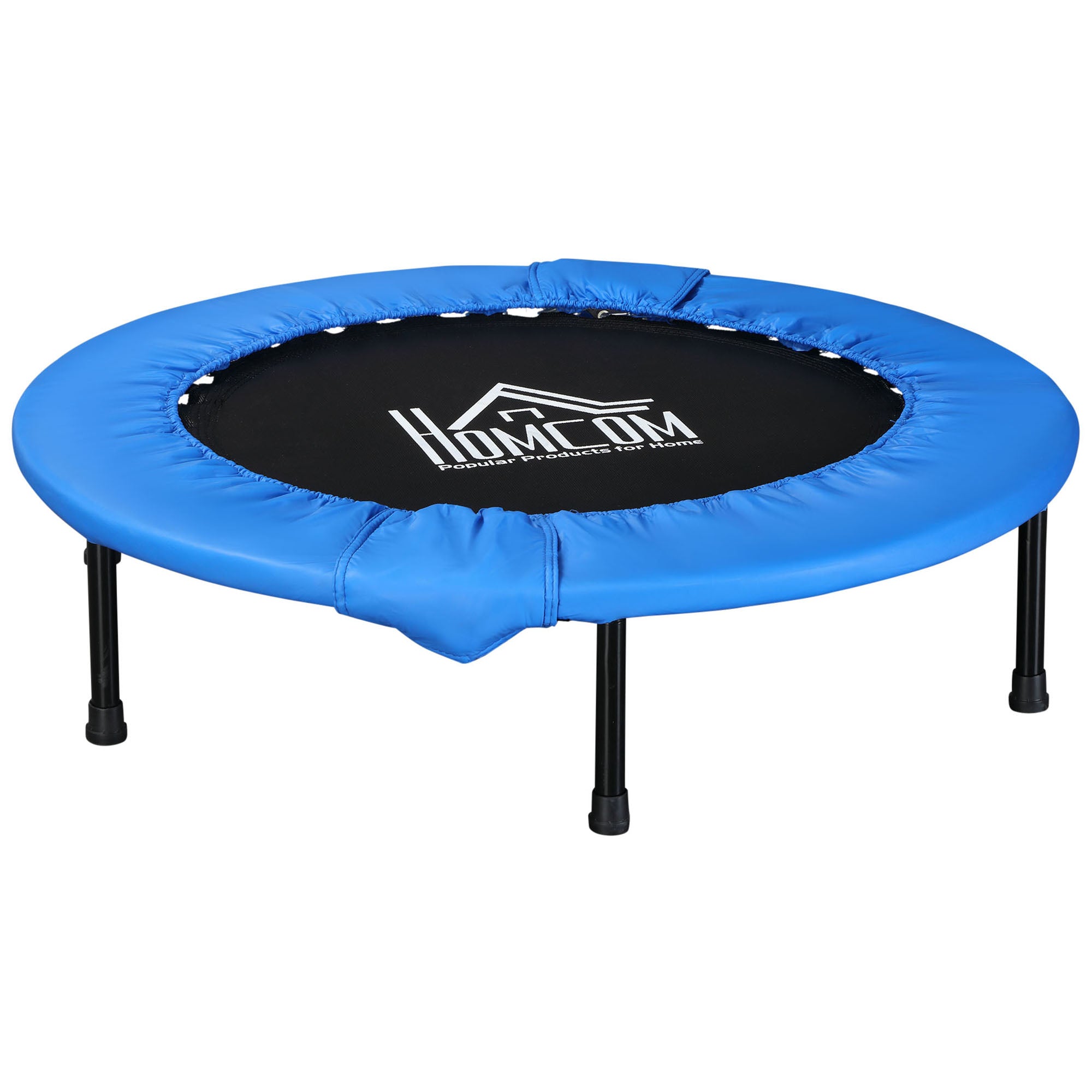 Soozier ?96cm Foldable Mini Fitness Trampoline Home Gym Yoga Exercise Rebounder Indoor Outdoor Jumper w/ Safety Pad, Blue and Black