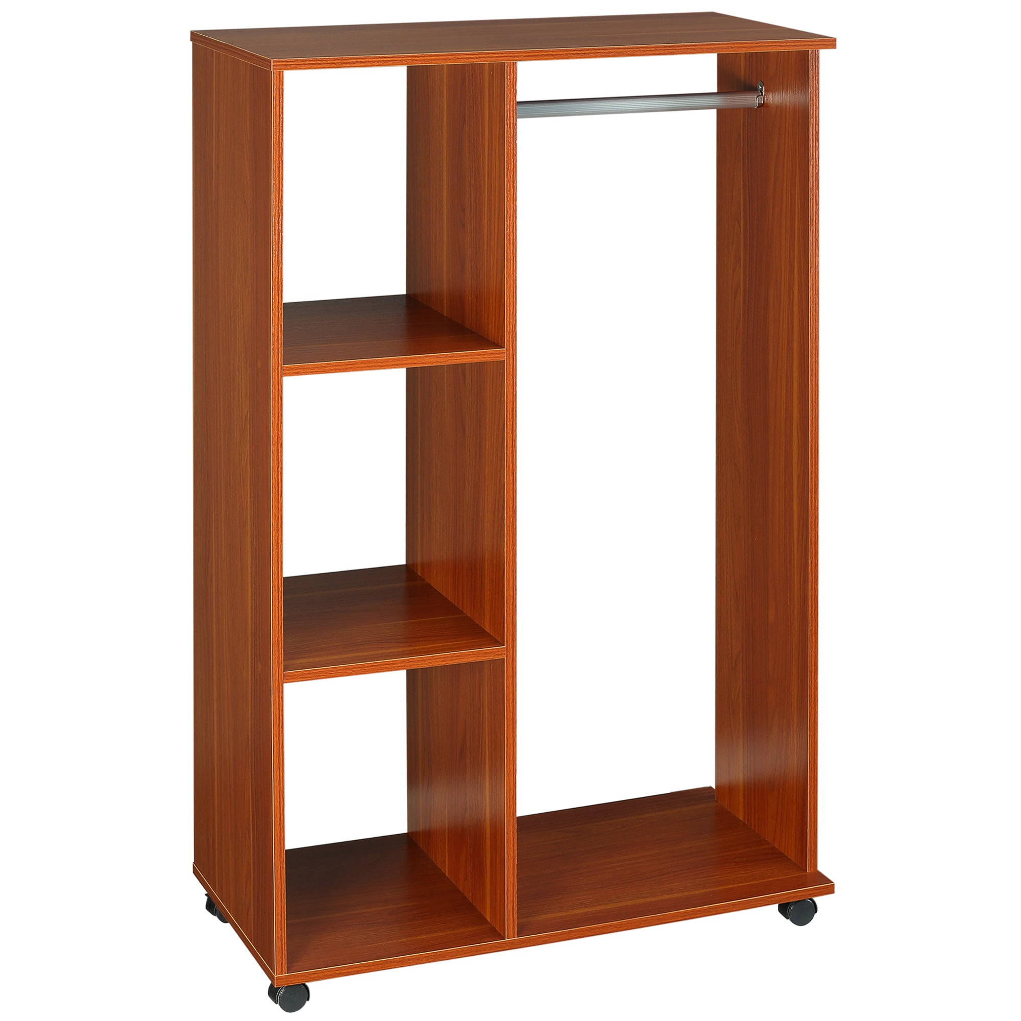 Open Wardrobe with Hanging Rail and Storage Shelves w/Wheels Bedroom-Walnut