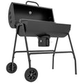 Outdoor Wheeled Charcoal Barbecue Grill Trolley Large Cooking Area - Black