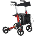 Folding Rollator Walker with Seat, Backrest & Adjustable Handles, 4 Wheels - Red