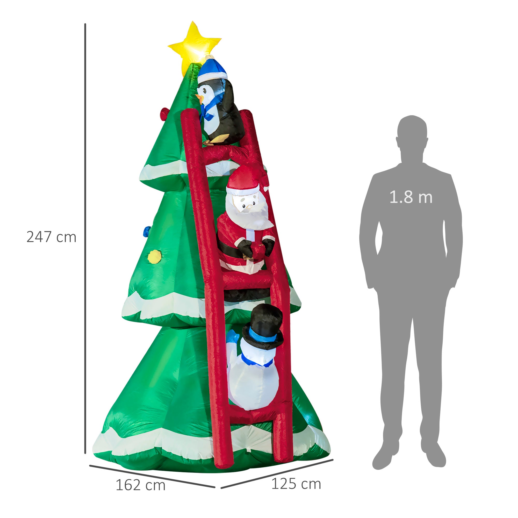 8ft Inflatable Christmas Tree with Santa Claus, Penguin and Snowman on Ladder, Blow-Up Outdoor LED Yard Display for Lawn Garden Party