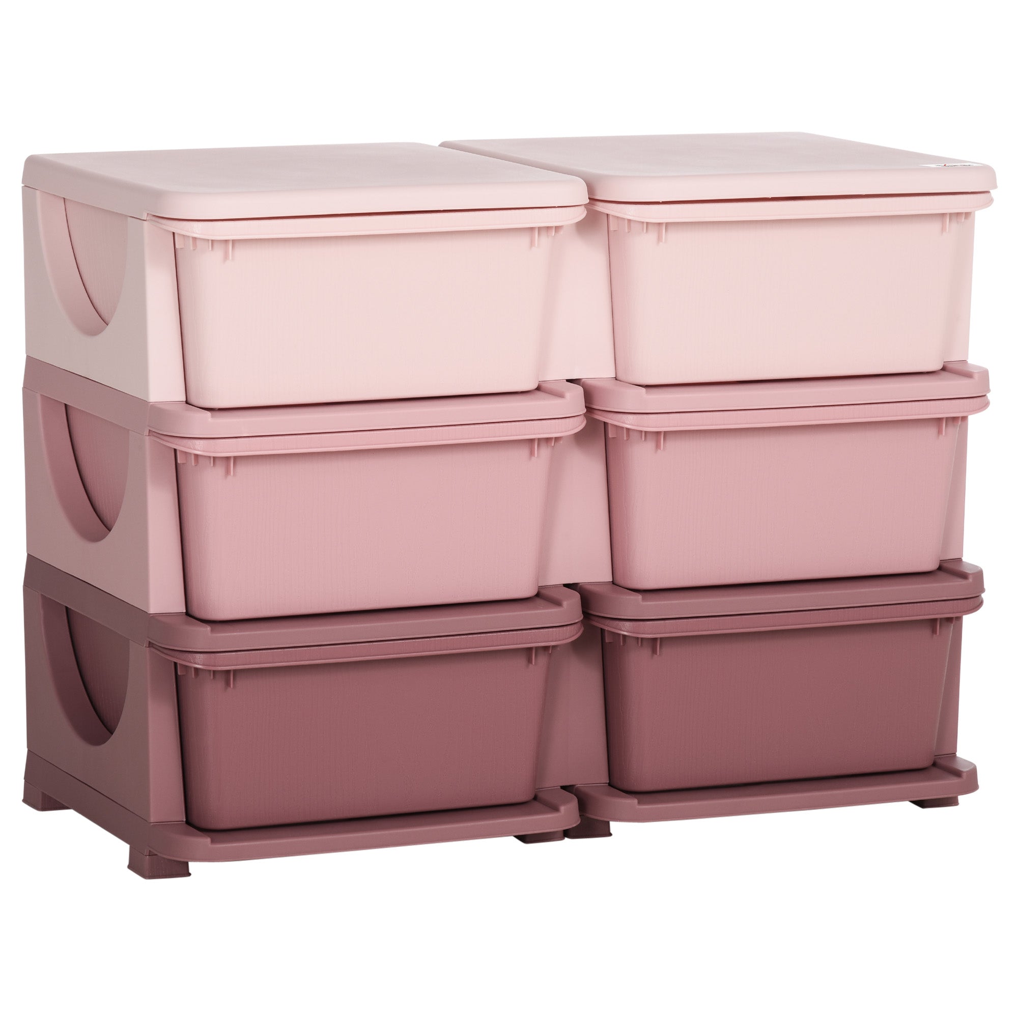 Kids Storage Units with 6 Drawers, 3 Tier Kids Toy Storage Organizer, Vertical Dresser Tower for Nursery Playroom Kindergarten, Pink