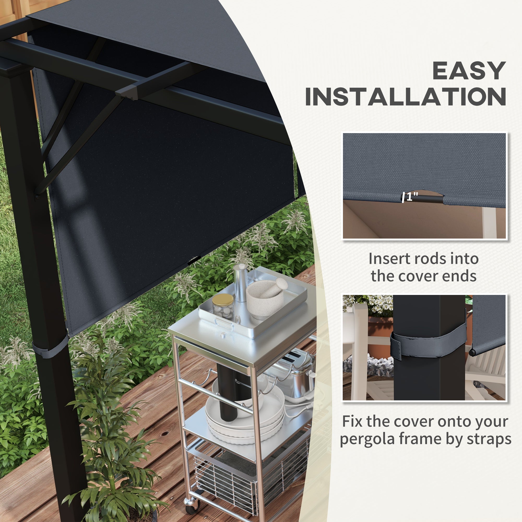 2 Pcs UV Protection Replacement Canopy for 3x3m Pergola - Dark Grey