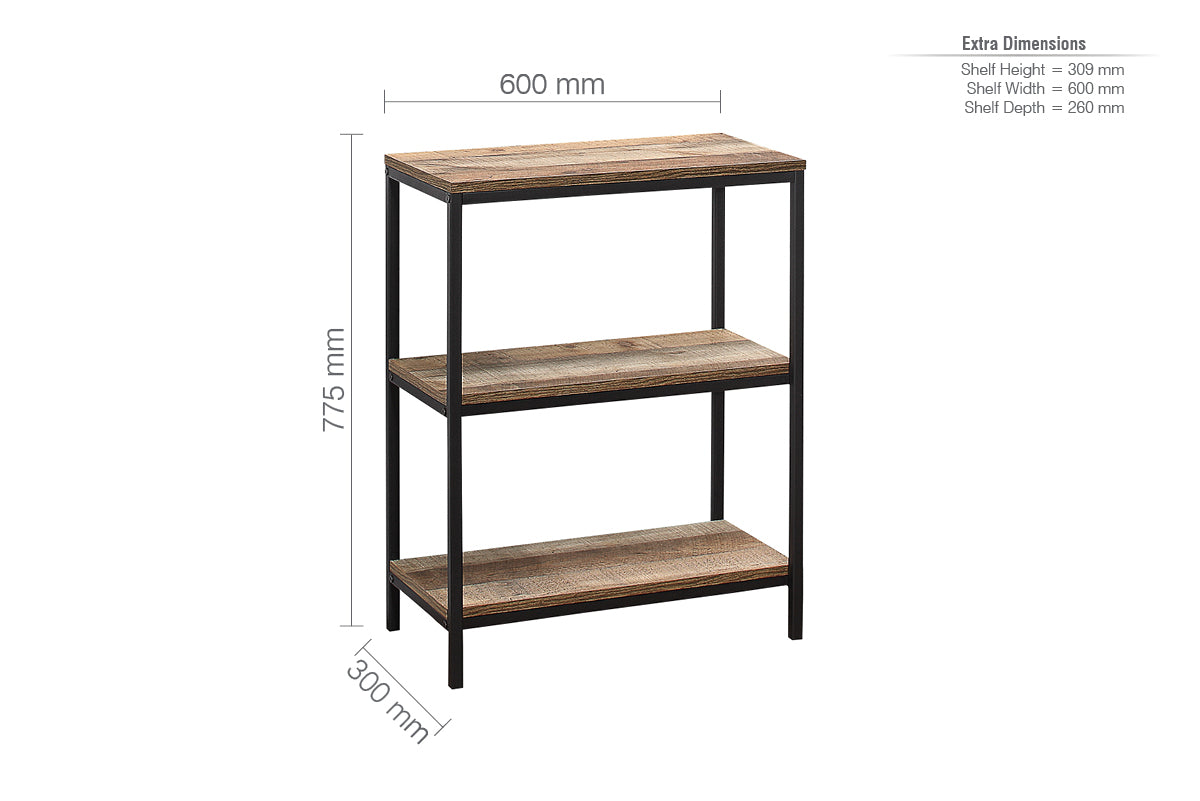 Urban 3 Tier Bookcase Rustic