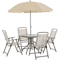 Garden Patio Texteline Folding Chairs with Table and Parasol 6-Piece Bistro Set - Beige
