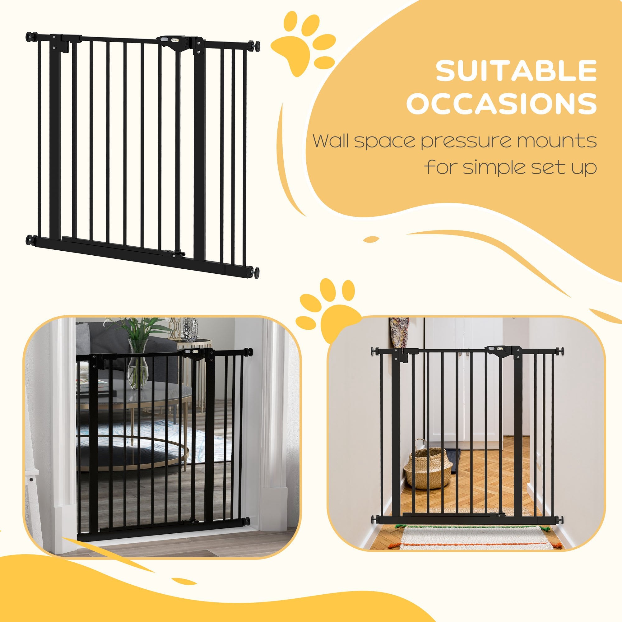 Metal 74-87cm Wide Adjustable Dog Gate Black