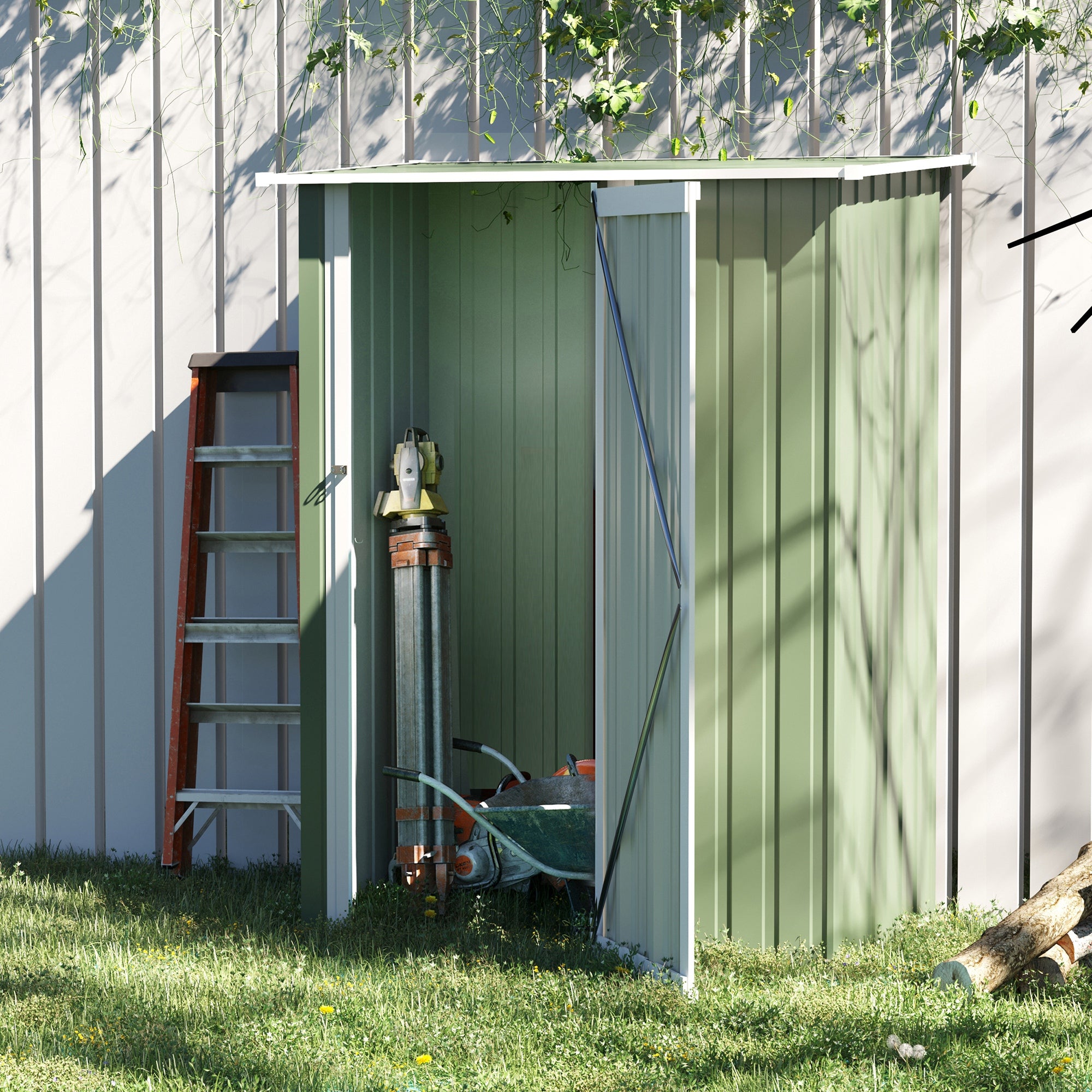 Garden Storage Shed, Outdoor Tool Shed with Sloped Roof, Lockable Door for Equipment, Bikes, Light Green, 142 x 84 x 189cm