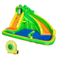 5 in 1 Large Kids Bouncy Castle Inflatable House Slide Basket Water Pool Climbing Wall Crocodile - Green Yellow Blue
