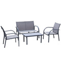 4 Piece Curved Steel Patio Furniture Set with Tempered Glass Table - Grey