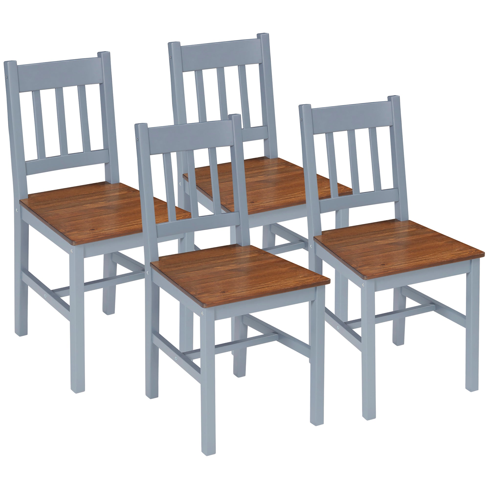 Dining Chairs Set of 4, Kitchen Chair with Slat Back, Pine Wood Struct