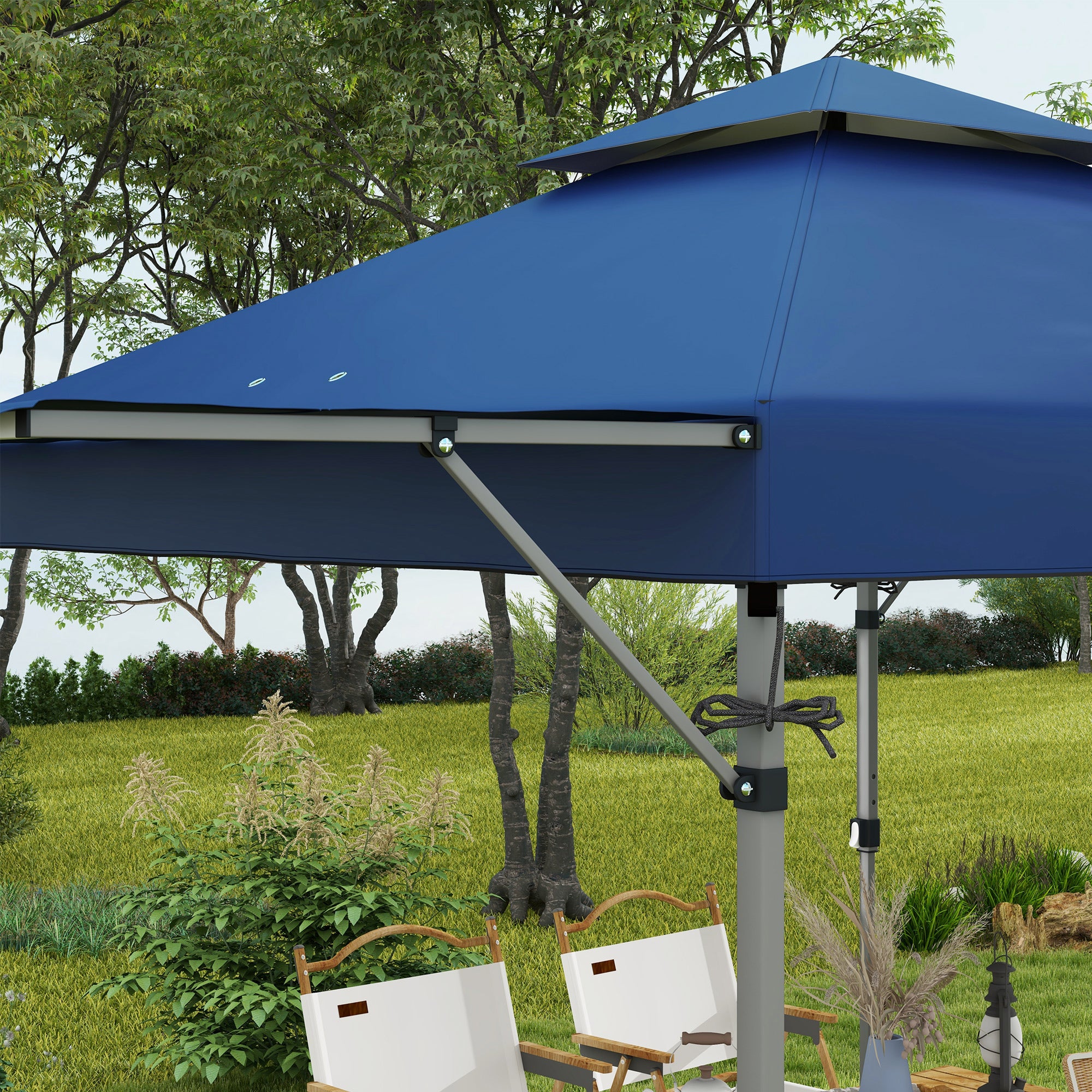 Large Pop Up Gazebo with Dual Awnings - Blue
