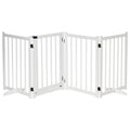 Freestanding Foldable Wooden Pet Gate for Small & Medium Dogs with 4 Panels & Support Feet - White
