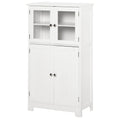 Bathroom Floor Storage Cabinet with Adjustable Shelf and Glass Doors - White