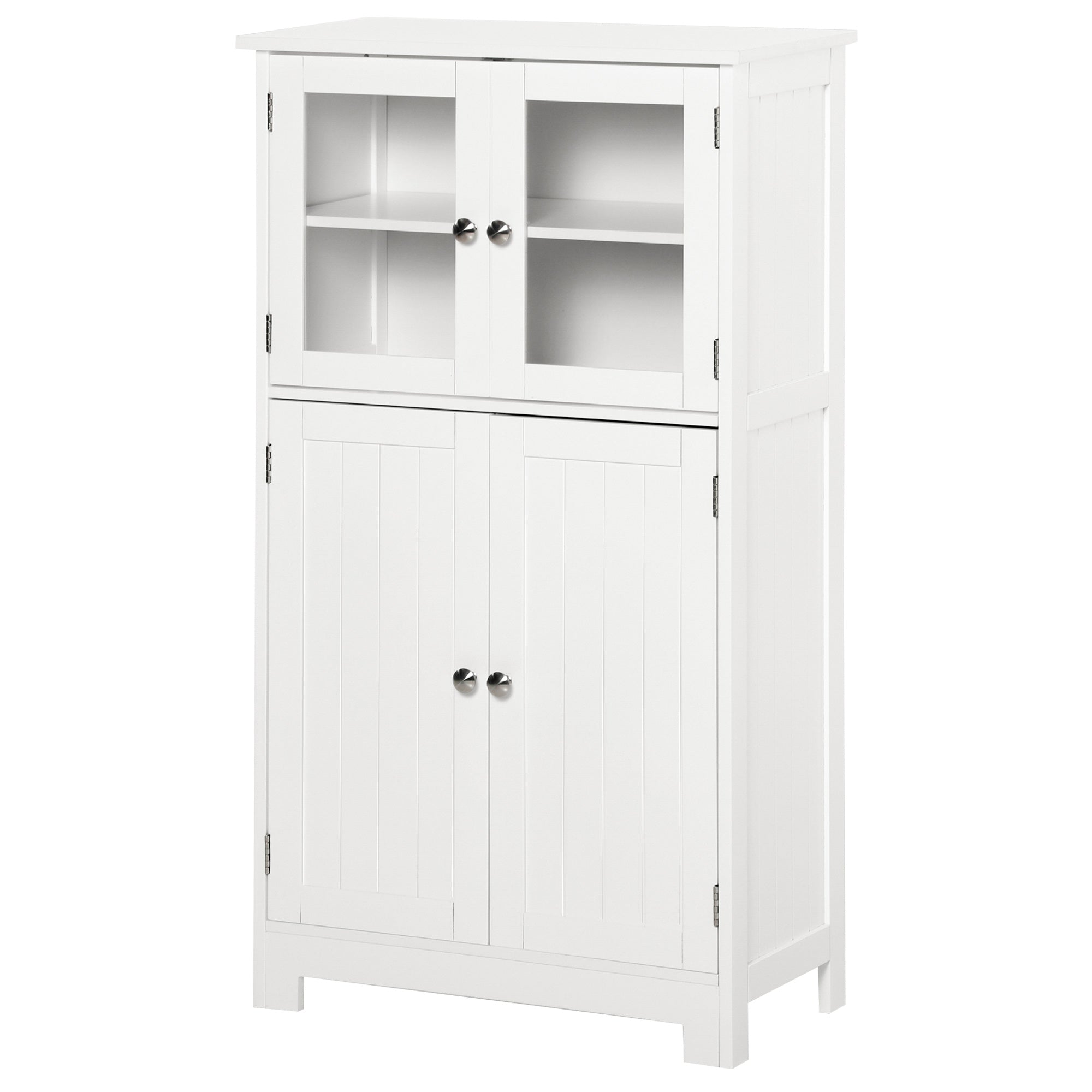 Bathroom Floor Storage Cabinet with Tempered Glass Doors and Adjustable Shelf, Free Standing Organizer for Living Room Entryway, White