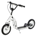Youth Scooter with 12-Inch Inflatable Front Wheel and Dual Front & Rear Caliper Brakes - White