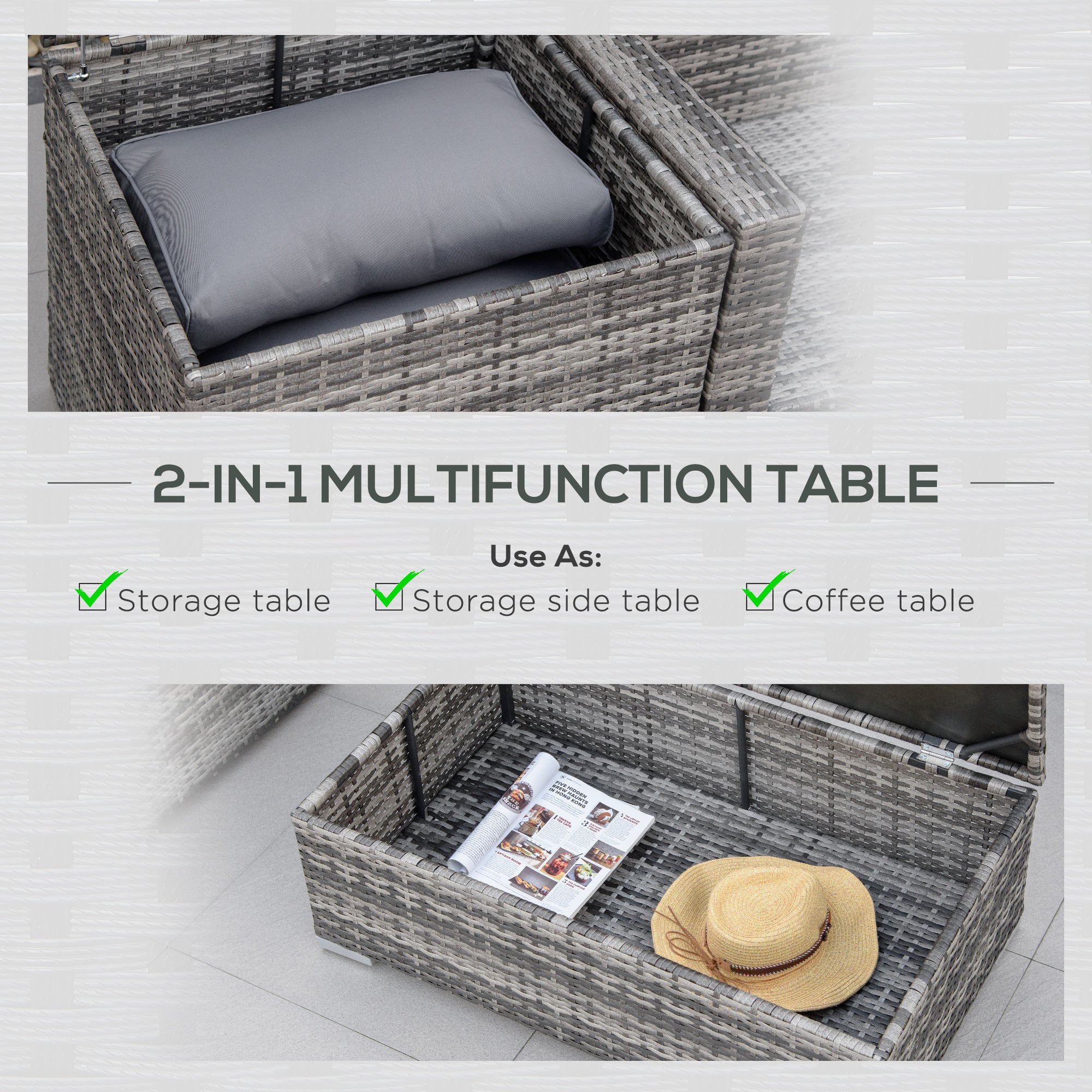 6PC Rattan Corner Sofa Set Wicker 4 Seater Garden Storage Coffee Table Conversation Ottoman Outdoor Weave Furniture w/ Cushion Grey