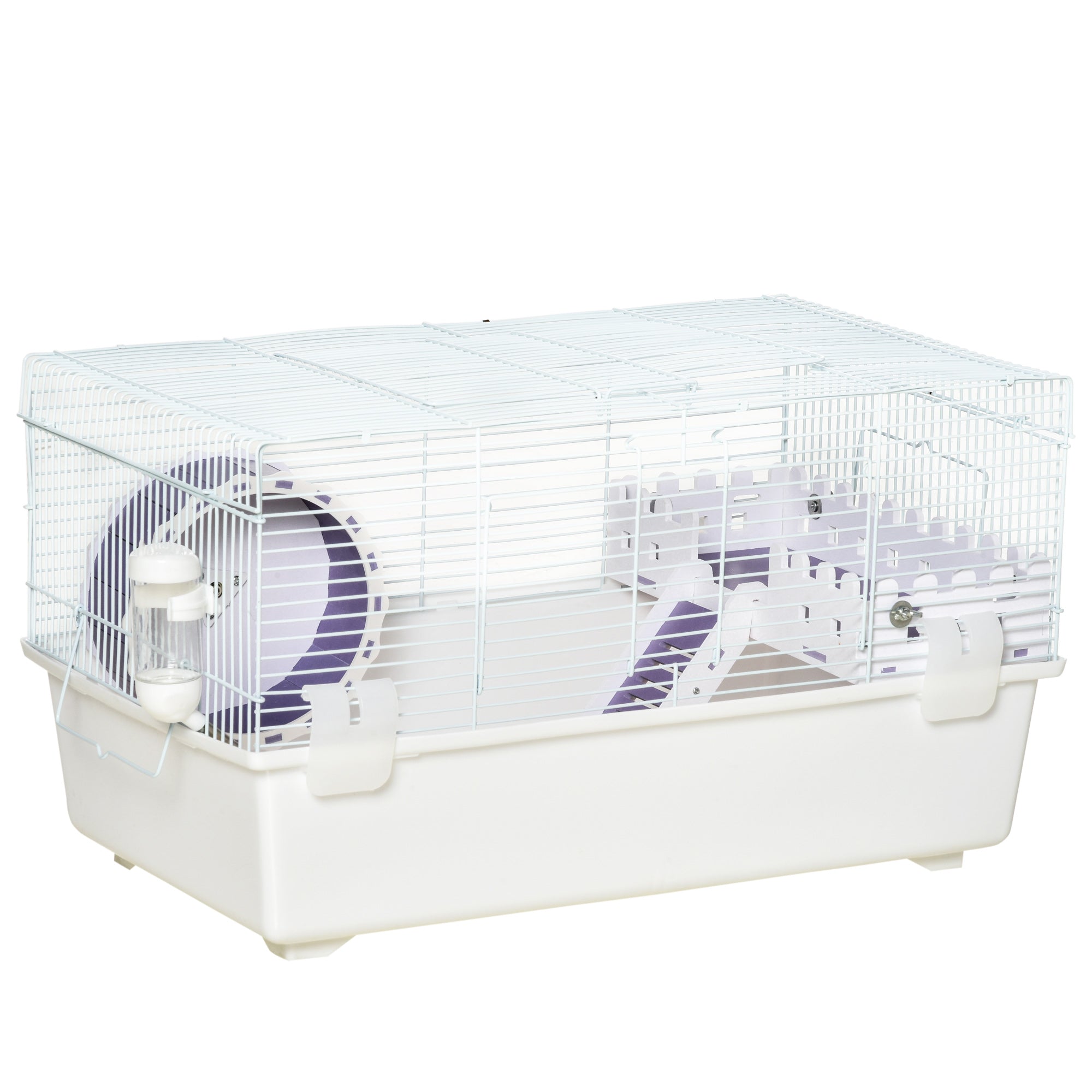 Two-Tier Hamster Cage Gerbil Haven Multi-Storey Rodent House Small Animal Habitat with Water Bottle, Excise Wheel, Ladder, White