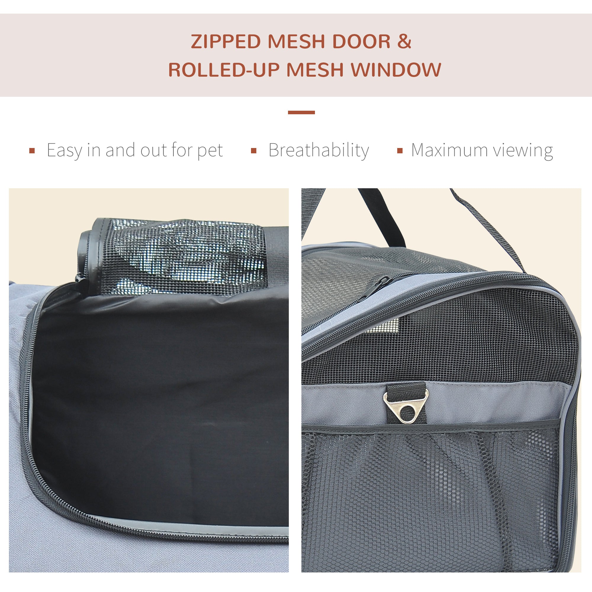 Pet Carrier Portable Cat Carrier Folding Dog Bag with Mesh Windows, 41 x 34 x 30 cm, Grey