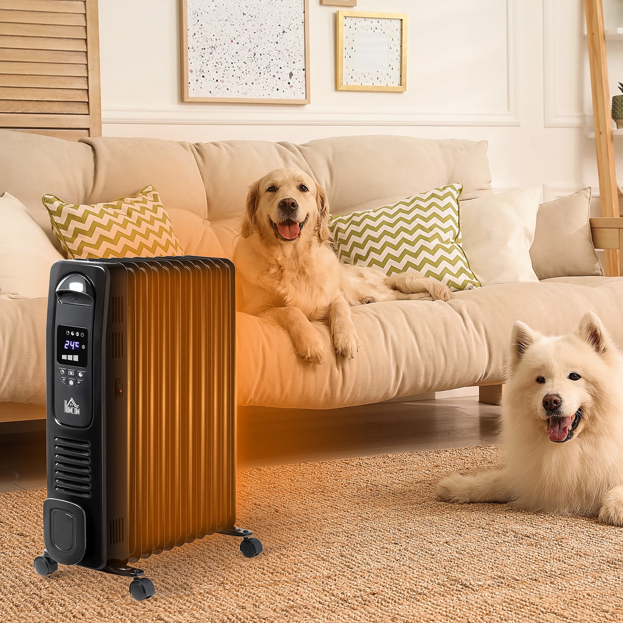 2720W Digital Display Oil Filled Radiator 11Fin Portable Electric Heater w/ Built-in Timer Three Heat settings Safety switch Remote Control