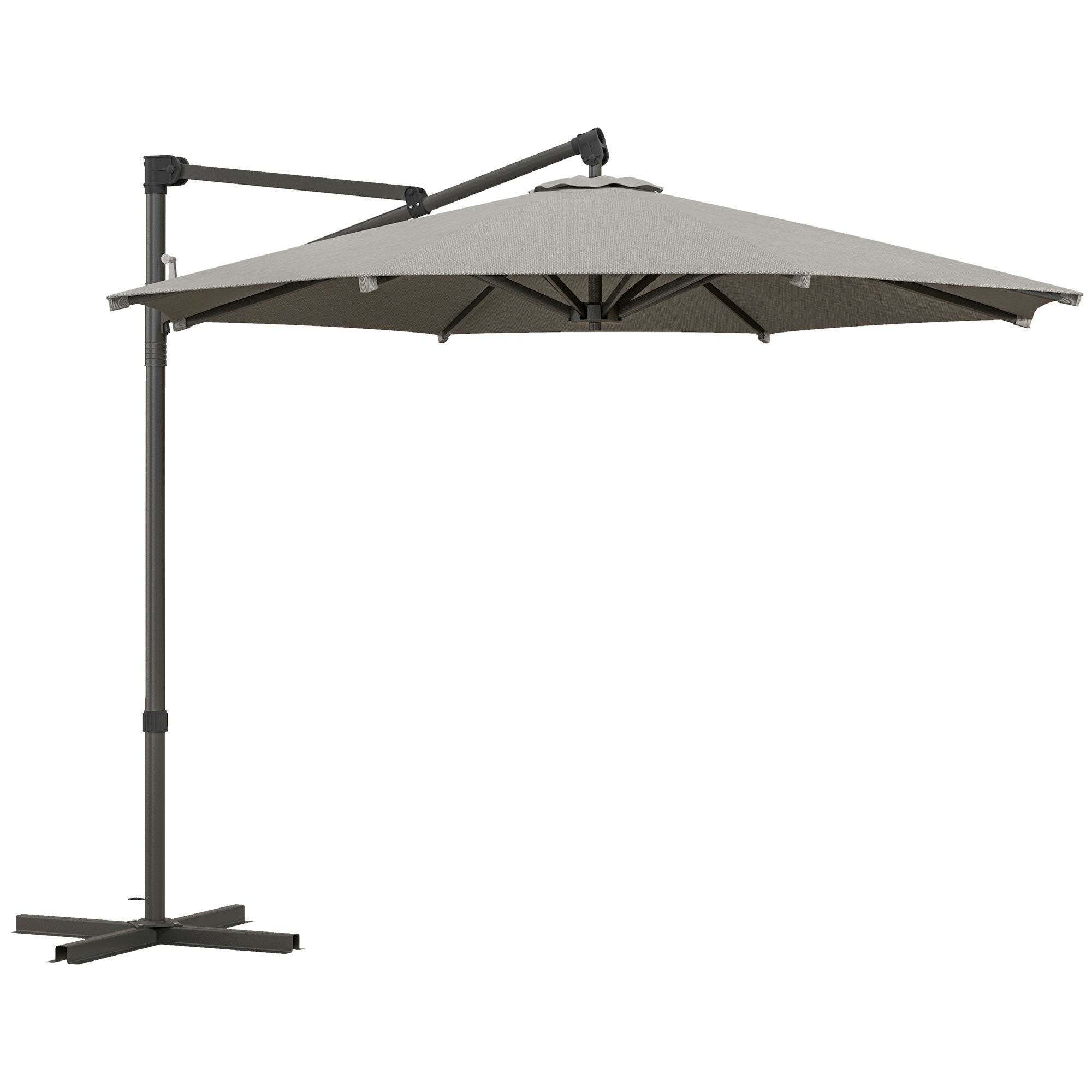 3 m Cantilever Banana Parasol with Cross Base, 360° Rotation Patio Umbrella with Crank Handle, Tilt, Light Grey