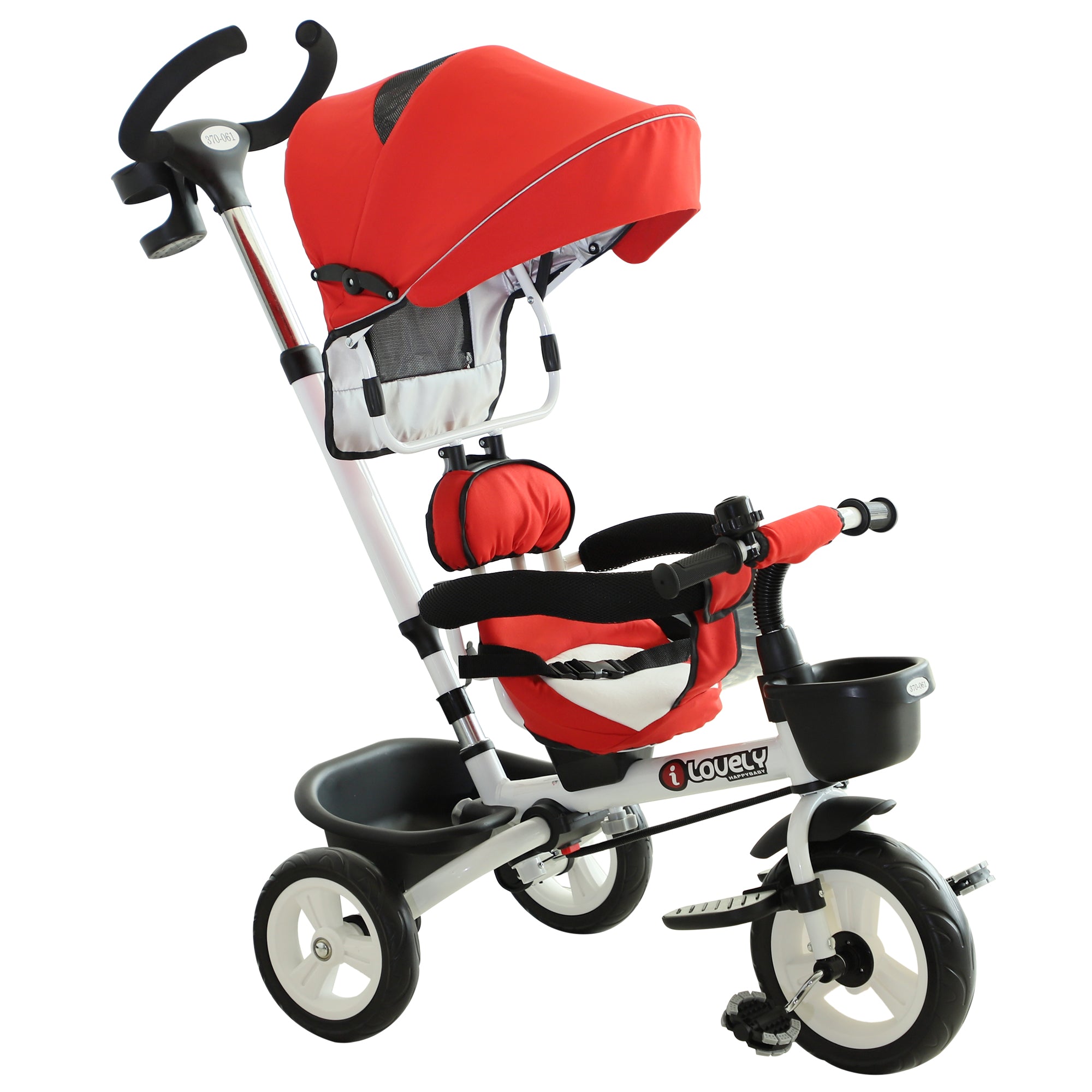 4-in-1 Kids Tricycle Stroller W/ Canopy-Red