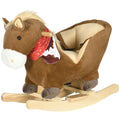 Kids Plush Rocking Horse with Safety Harness, Realistic Sound & Foot Pedals for Toddlers 18-36 Months - Brown
