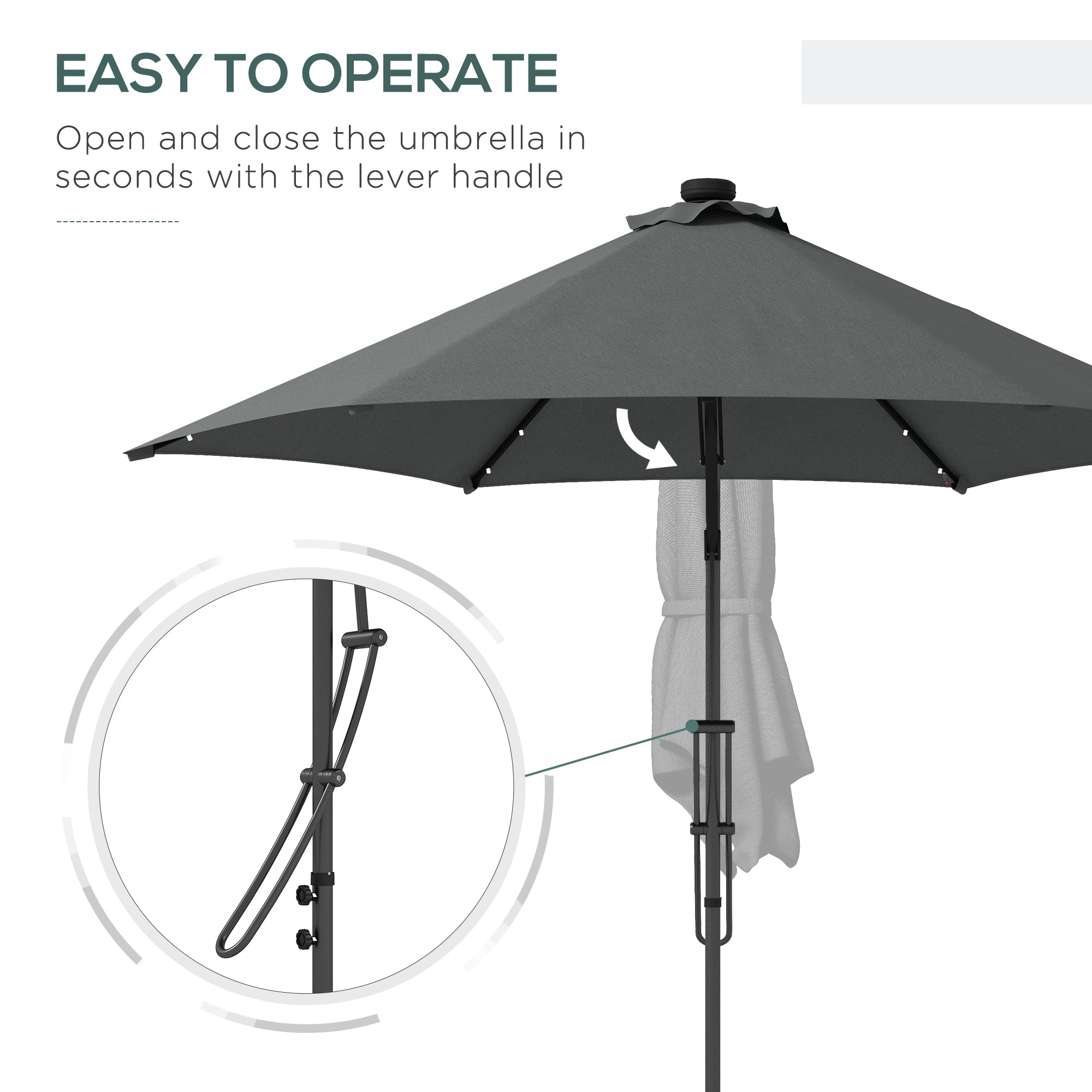 3(m) Garden Parasol Cantilever Umbrella with Solar LED, Cross Base and Waterproof Cover, Dark Grey