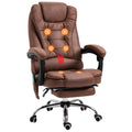 Heated 6-Point Vibration Massage Executive Office Chair with Adjustable Swivel, Recliner & Footrest - Brown