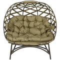 2 Seater Outdoor Egg Chair with Cushions and Cup Holders - Khaki