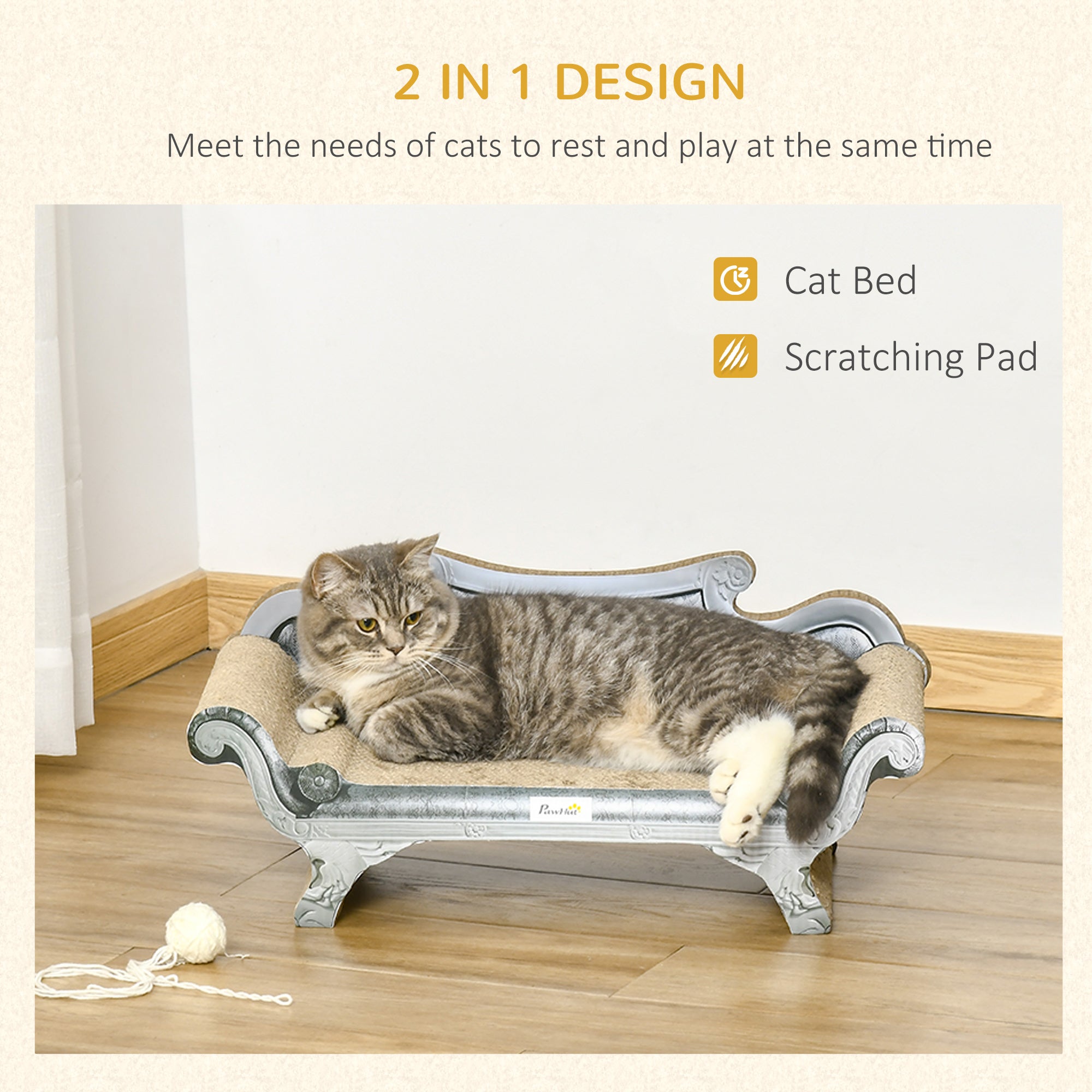 Cat Scratching Board with Catnip, Cardboard Scratcher Lounger Bed, 60 x 29 x 26.5cm