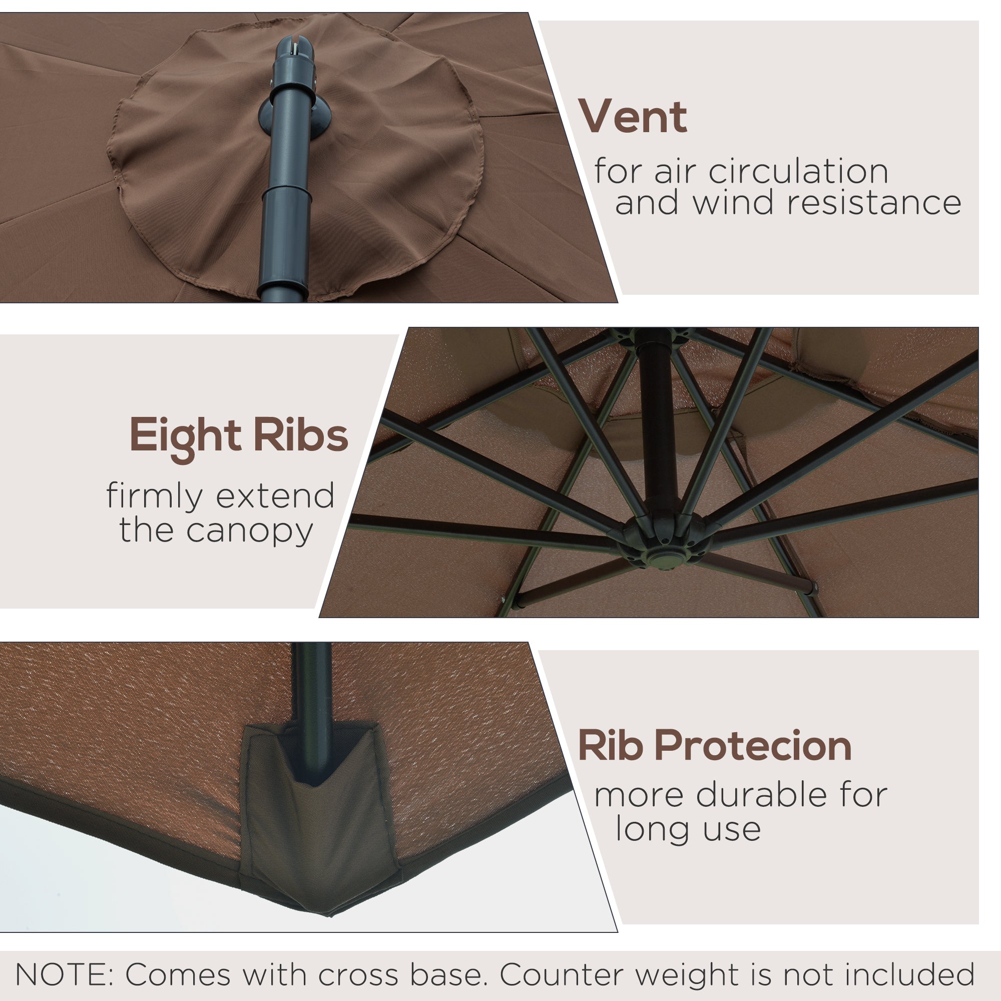 Cantilever Umbrella Parasol Hanging Banana Steel Brown 3M Patio