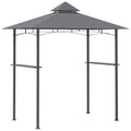 Double-Tier BBQ Gazebo Grill Canopy with Shelves and Ventilation - Grey