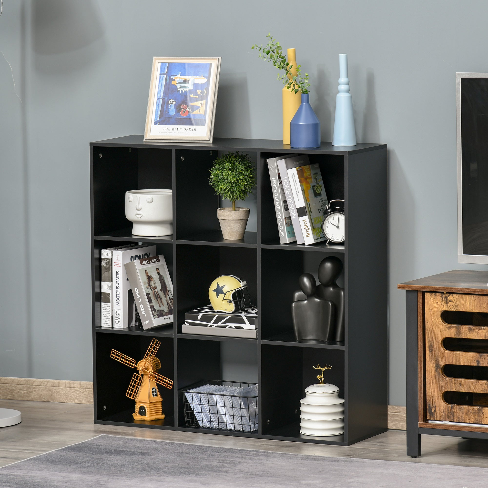 3-tier 9 Cubes Storage Unit Particle Board Cabinet Bookcase Organiser Home Office Shelves Black