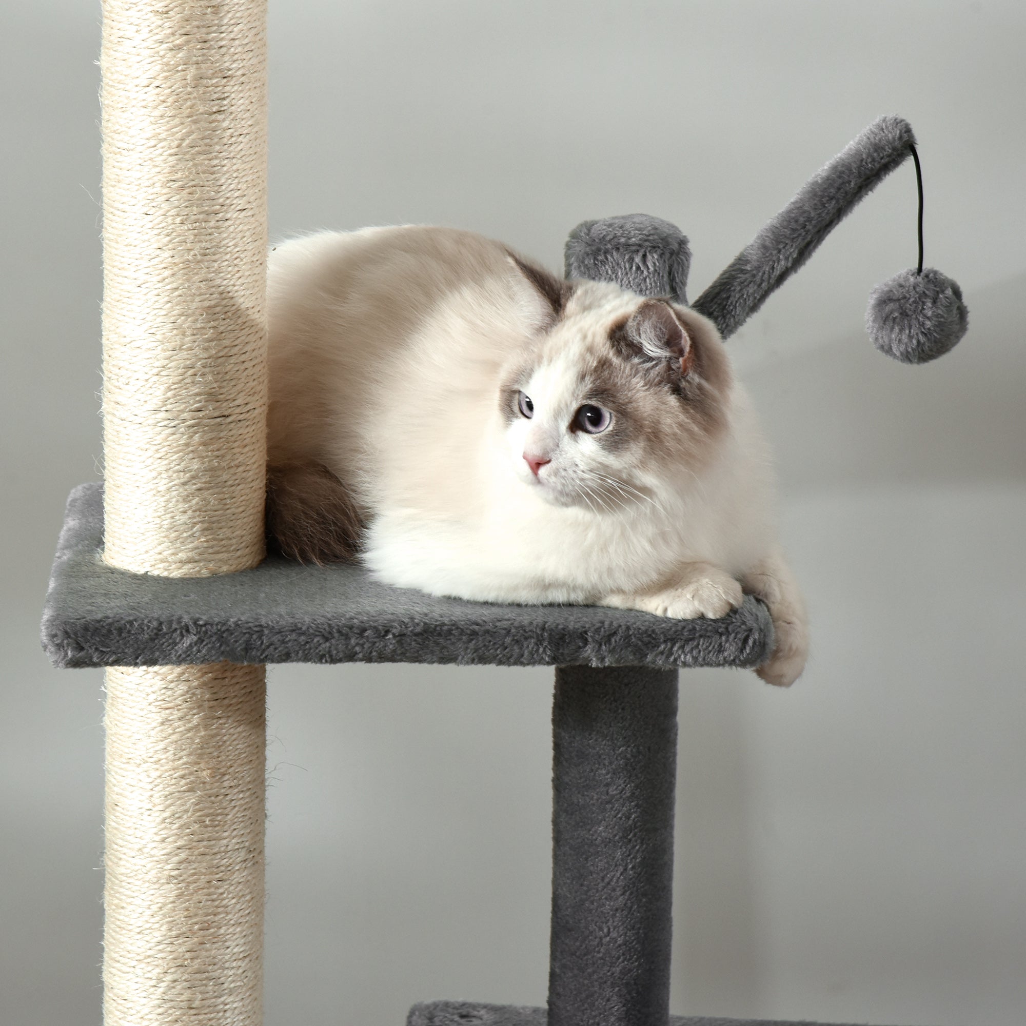 280cm Huge Cat Tower Activity Center Floor-to-Ceiling Cat Climbing Toy with Scratching Post Board Hammock Hanging Ball Rest Light Grey