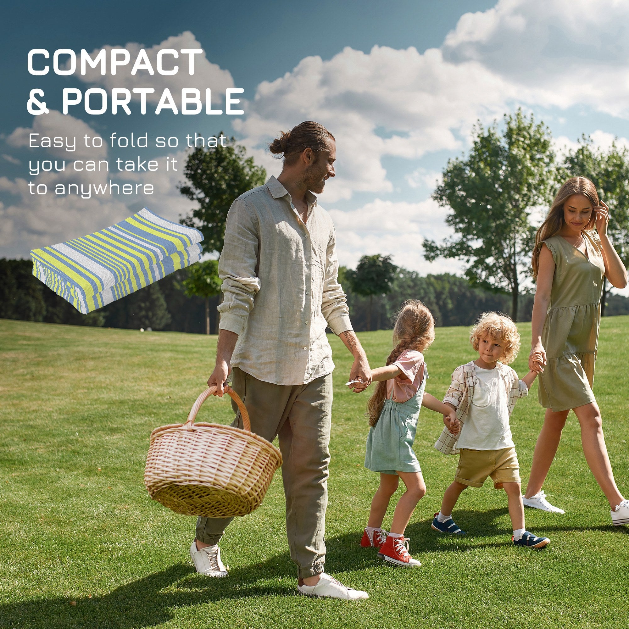 Reversible Outdoor Rug, Lightweight Waterproof Plastic Straw Mat for Backyard, Deck, RV, Picnic, Beach, Camping, 121 x 182 cm