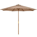 3m Wooden Garden Parasol 8-Rib Bamboo Patio Umbrella with Khaki Canopy