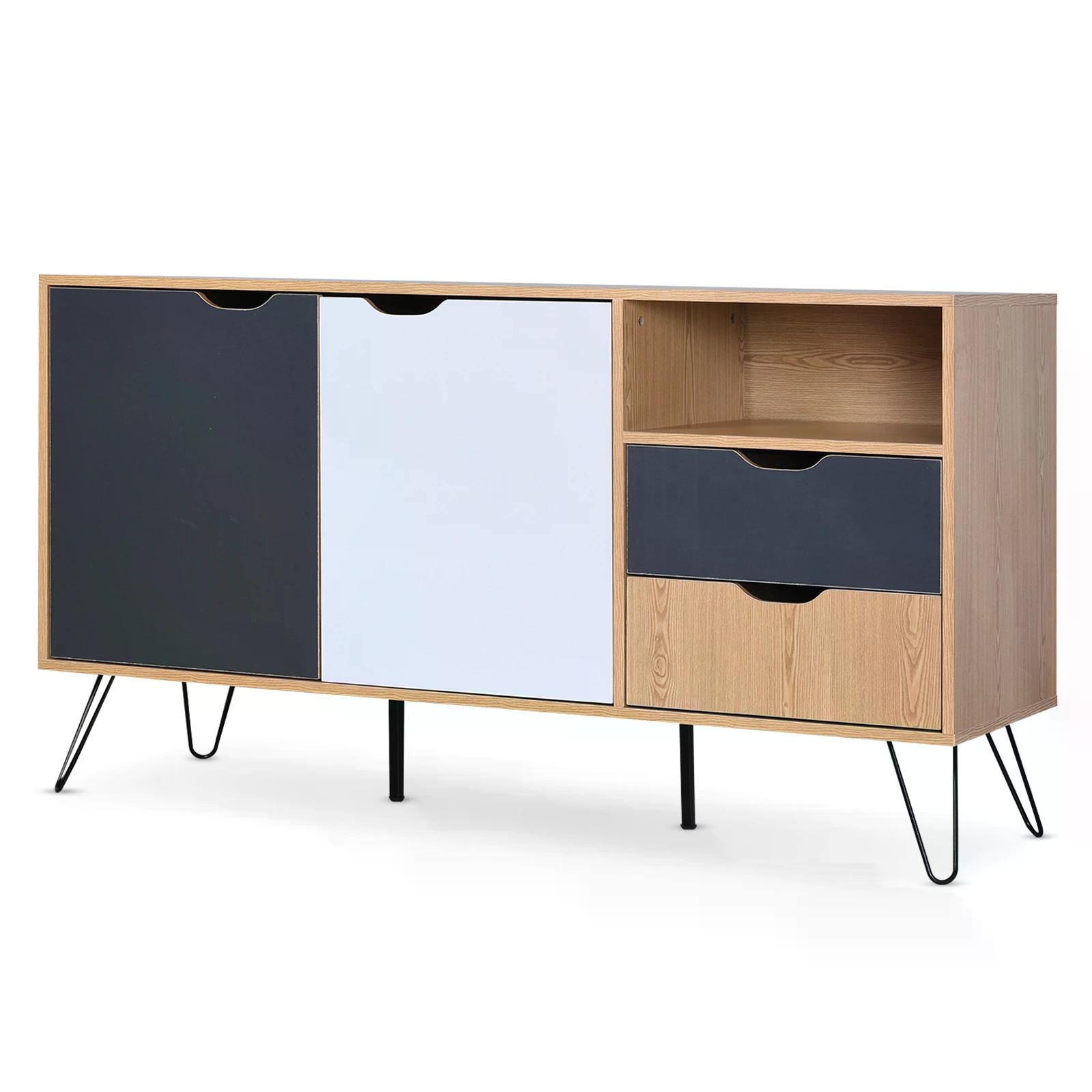 Particle Board 5-Compartment Elevated Storage Unit Black/White