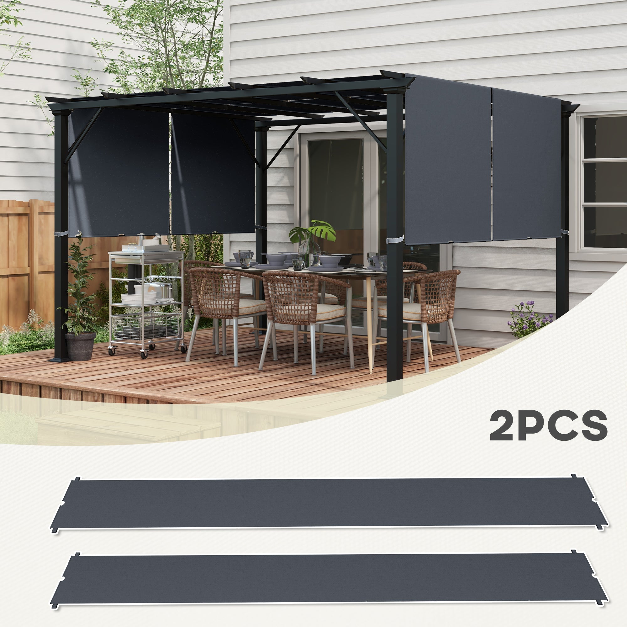 2 Pcs UV Protection Replacement Canopy for 3x3m Pergola - Dark Grey