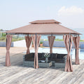 4m x 3m Metal Gazebo Canopy Set with Curtains - Brown